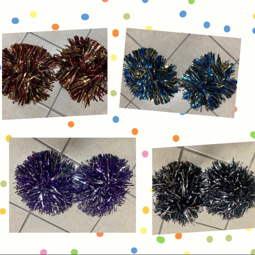 Set of 6” Cheerleader Ball Metallic Hand or wrist Pom Poms… U Choose Color NEW